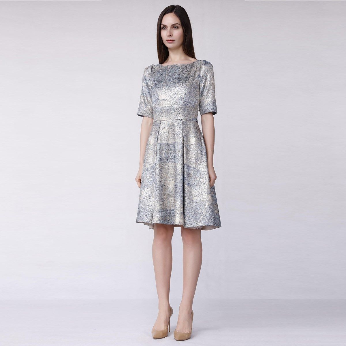 Jacquard Cocktailkleid mit ausgestelltem Schnitt