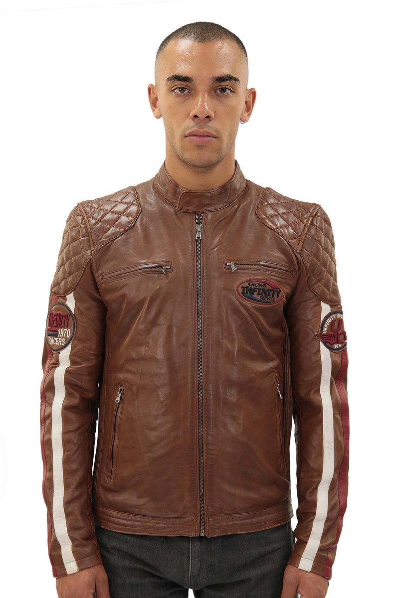 Retro Racing Lederjacke mit Streifen