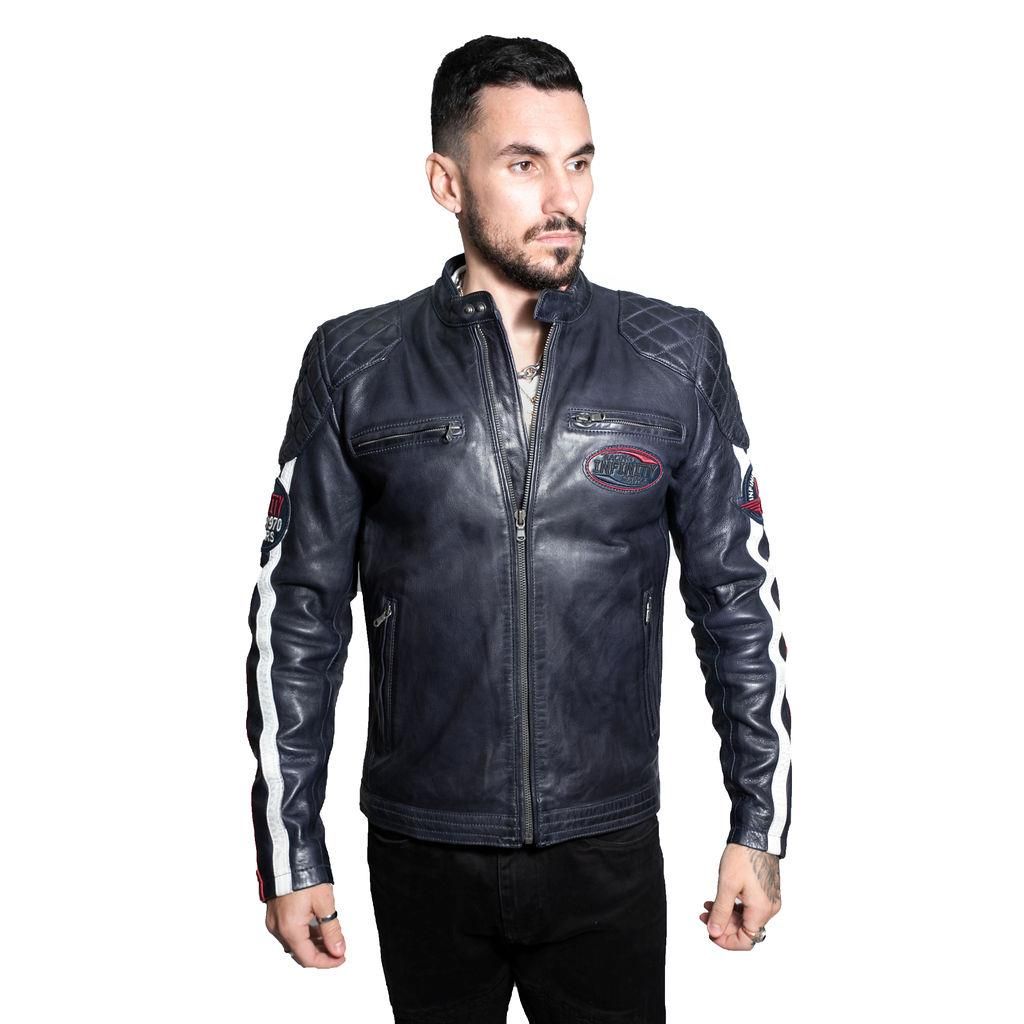 Retro Racing Lederjacke mit Streifen