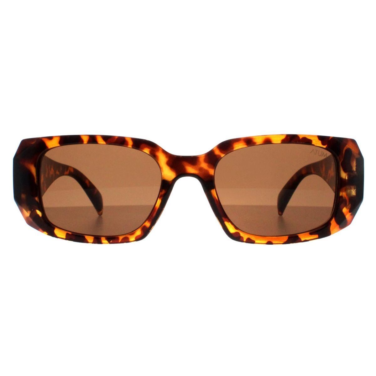 Rechteckige Schildpatt-Sonnenbrille mit braunen Gläsern
