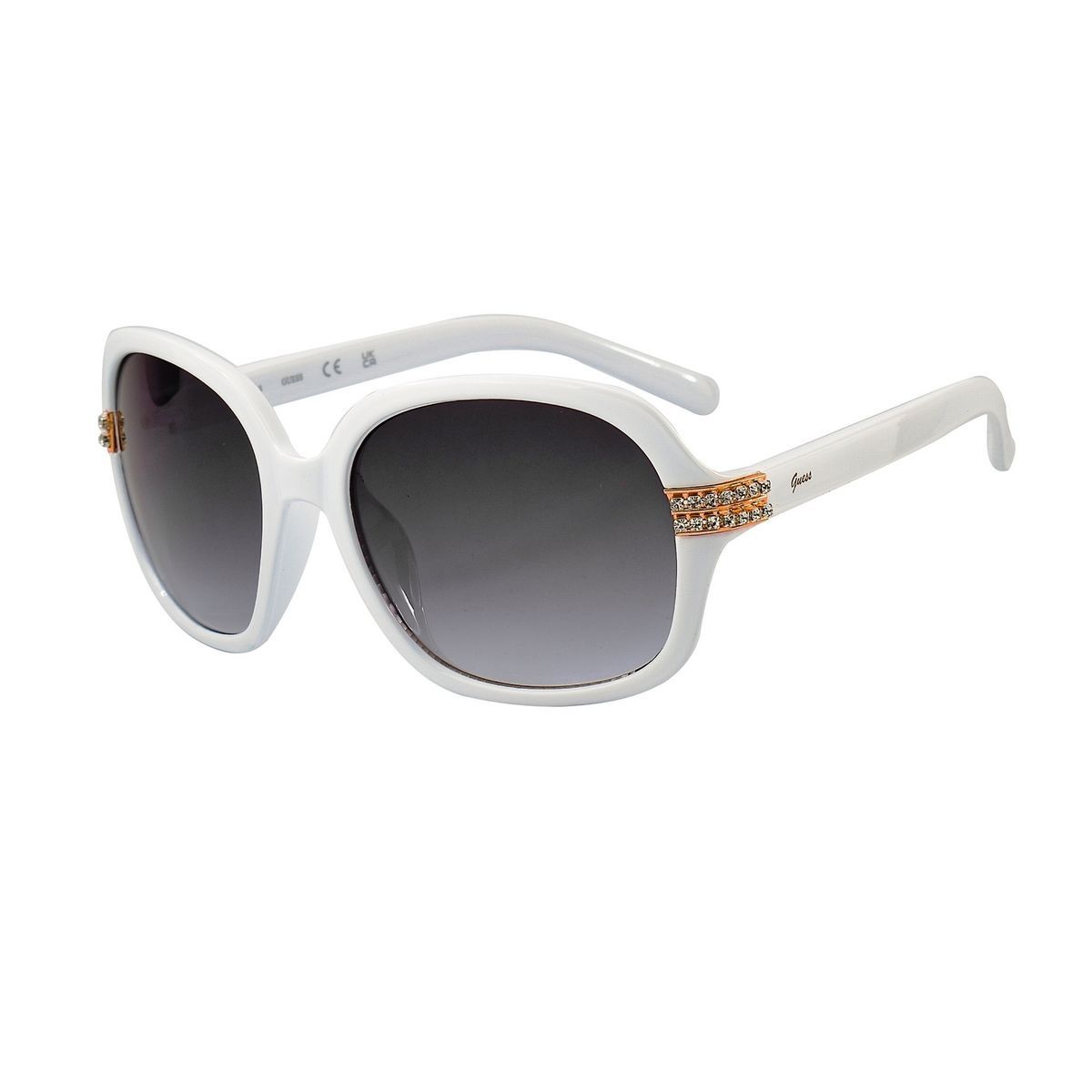 Übergroße Sonnenbrille mit weißem Rahmen und Kristallen