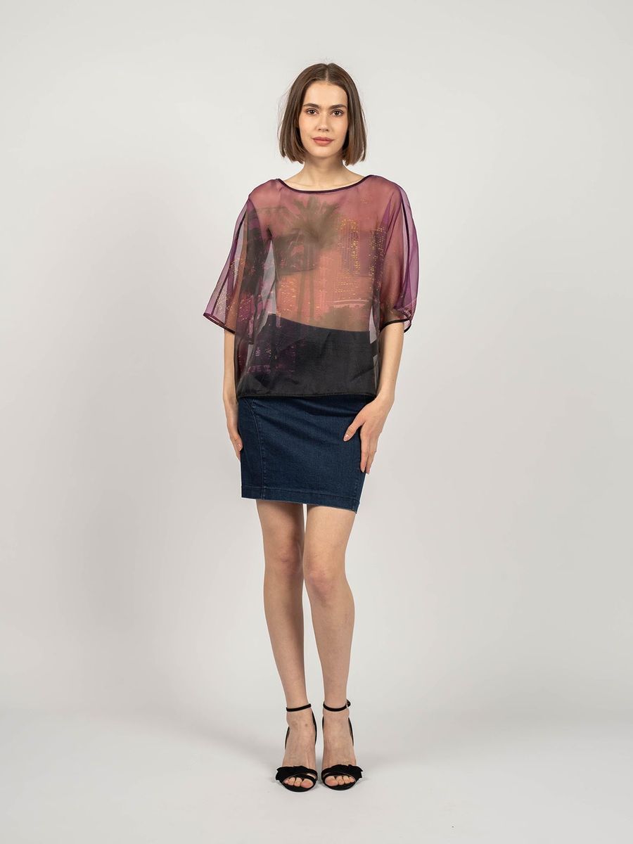 Durchsichtige Bluse mit Stadtlandschaft-Print