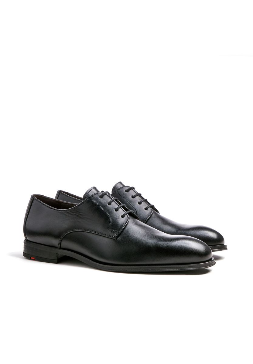Klassische schwarze Derby-Schnürschuhe aus Leder