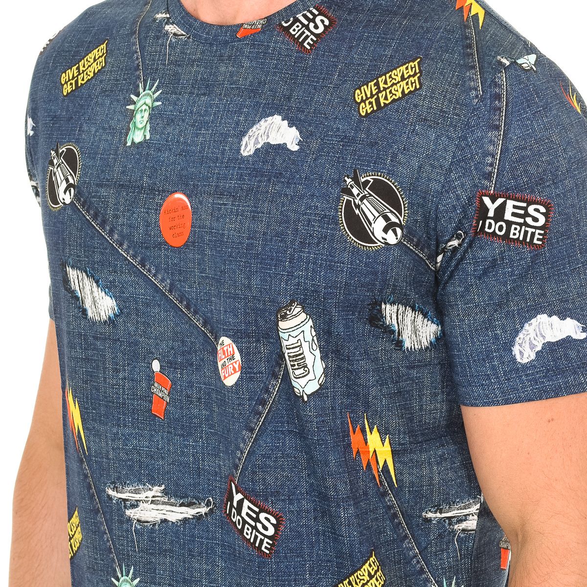 Grafik-Print T-Shirt mit Denim-Effekt