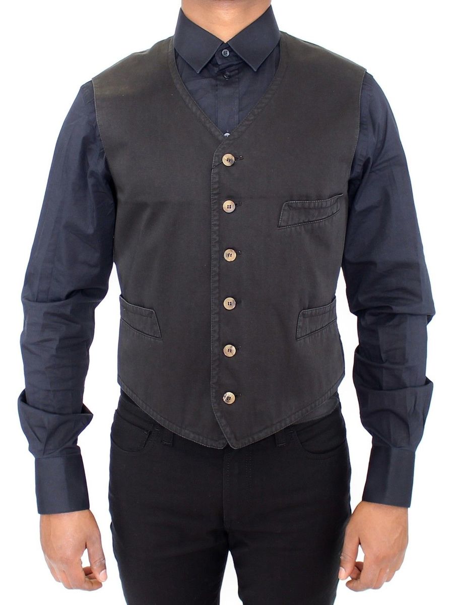 Schwarze Baumwollmischung Weste Gilet