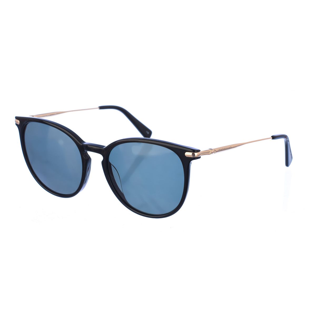 Ovale Acetat-Sonnenbrille mit goldenen Bügeln