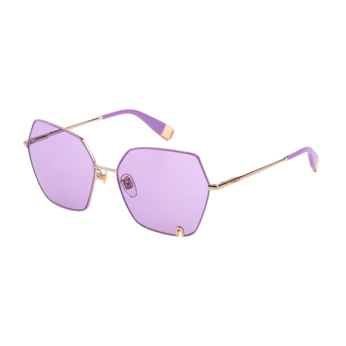 Geometrische Metall Sonnenbrille mit violetten Gläsern