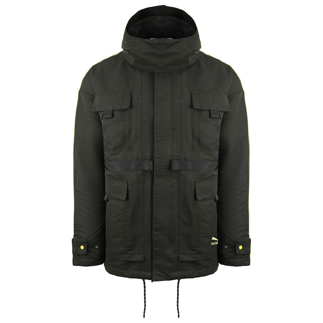 Mittellange Utility-Jacke mit Kapuze