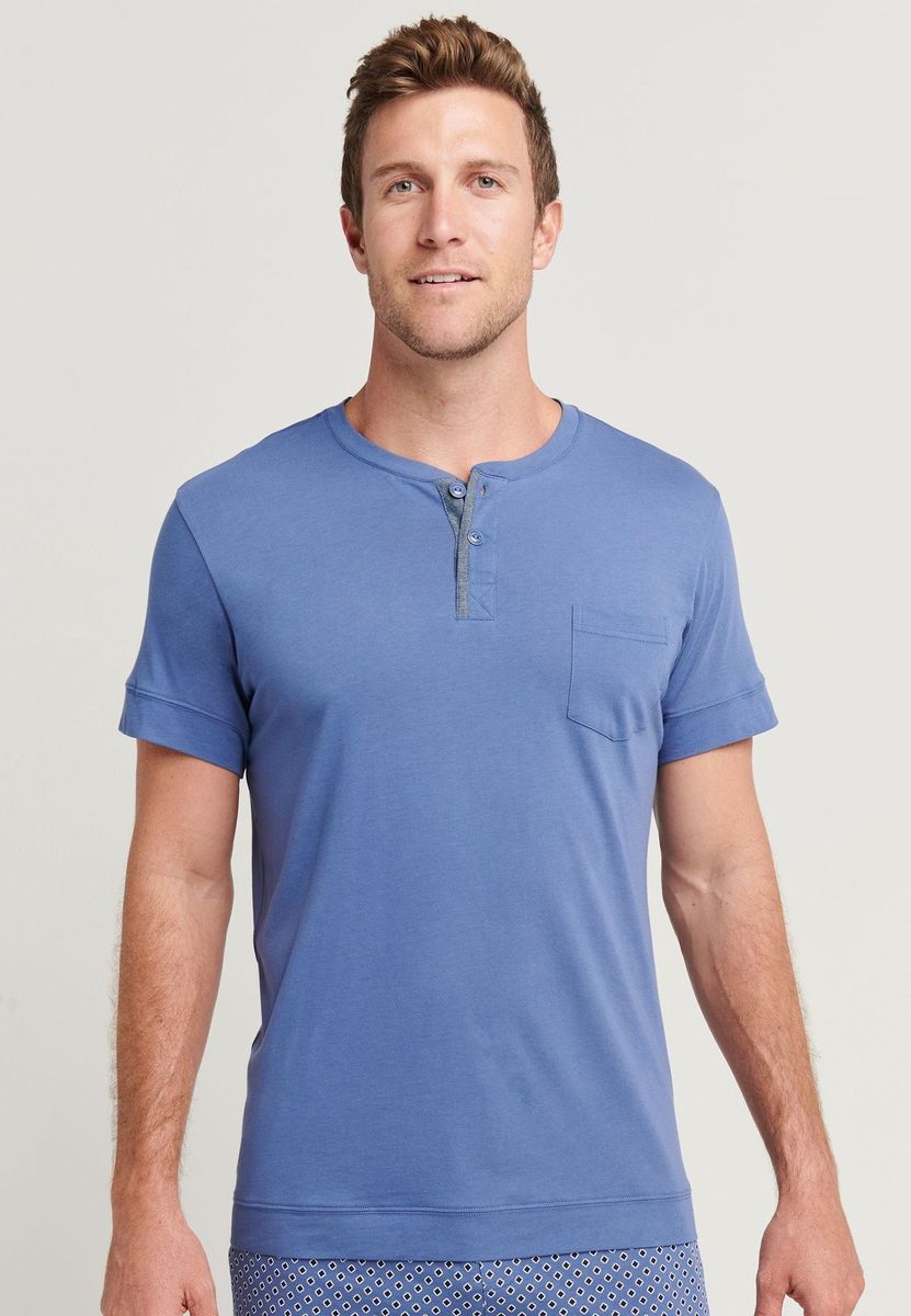 Herren Kurzarm Henley Shirt
