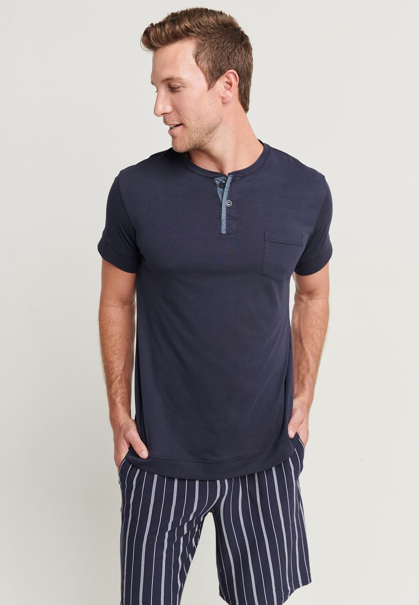 Herren Kurzarm Henley Shirt