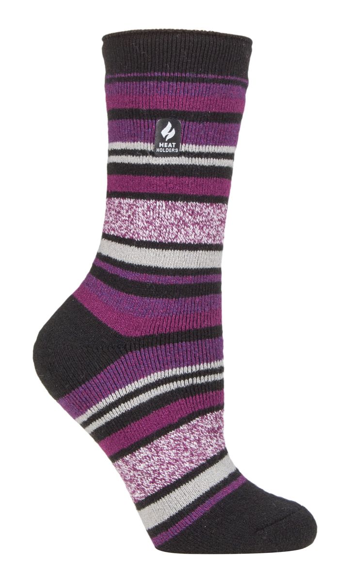 Heat Holders Lite - Isolierte Thermosocken für Damen | Mehrere Designs einschließlich Argyle Streifen Herzen Sterne | Warme Socken für den Winter - Schwarz (Antalya)