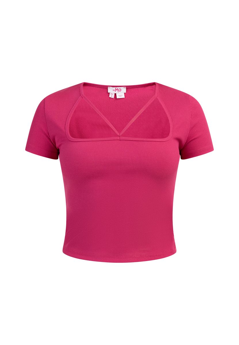 Mymo Rippstrick T-Shirt Damen Rosa