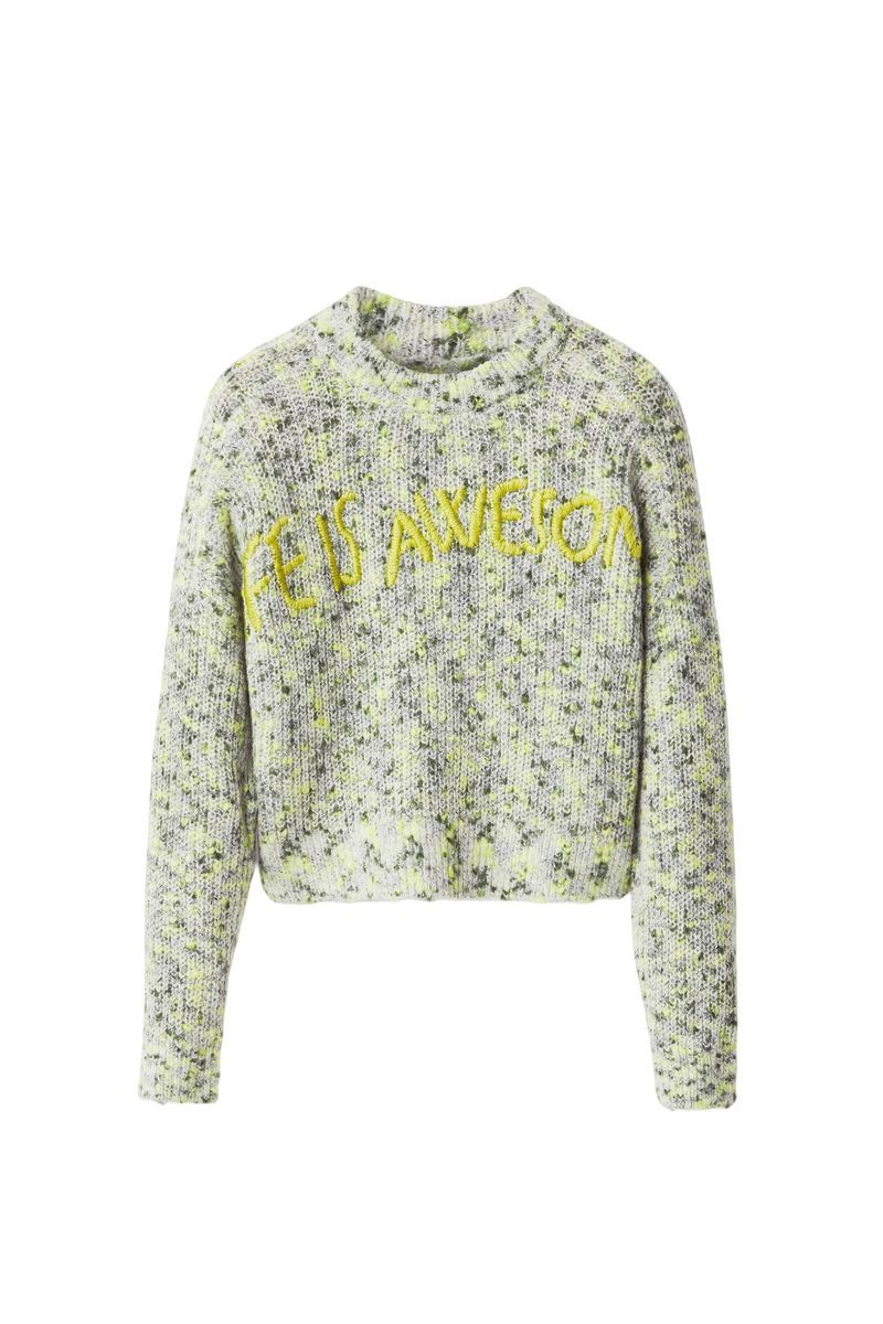 Damen Mehrfarbiger Strickpullover mit Rundhalsausschnitt