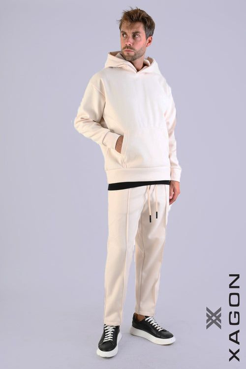 Übergroßes Beige Kapuzenpullover Sweatshirt