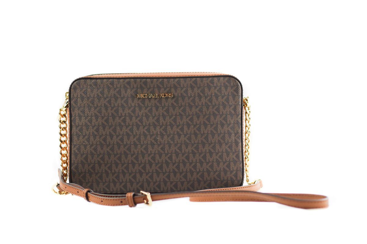 Michael Kors Jet Set Große Ost-West Saffiano Leder Umhängetasche Handtasche [Braunes Logo]