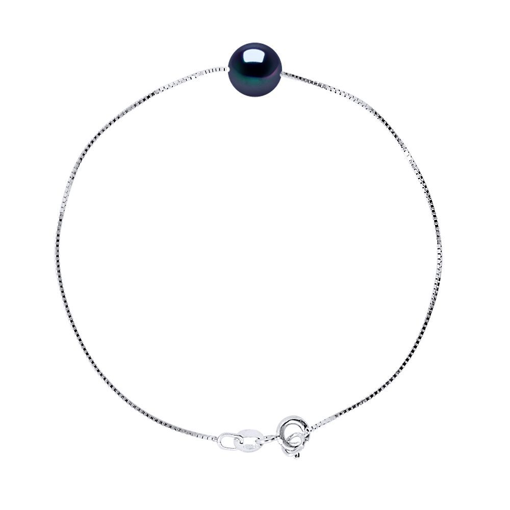Schwarzes Perlenarmband Weissgold