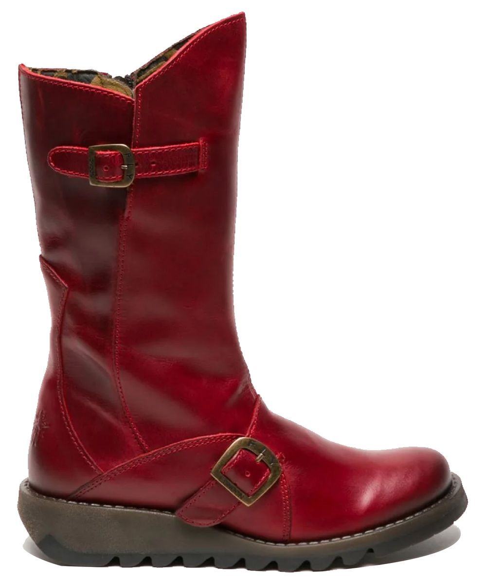 Rote Leder-Bikerstiefel mit mittelhohem Schaft