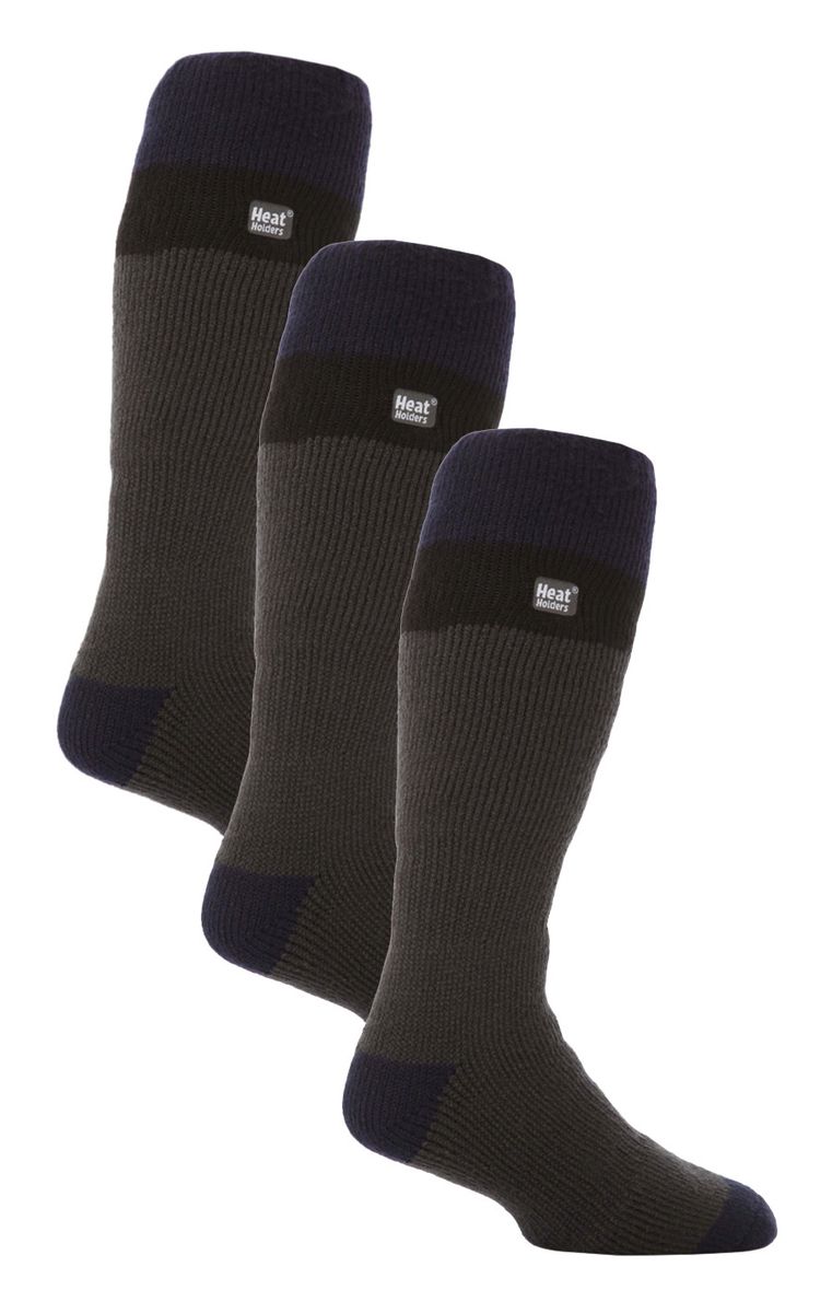 Thermische gestreifte Skisocken für Männer | Hochwertige Wärmespeicher Extra lange Socken - Grau / Schwarz