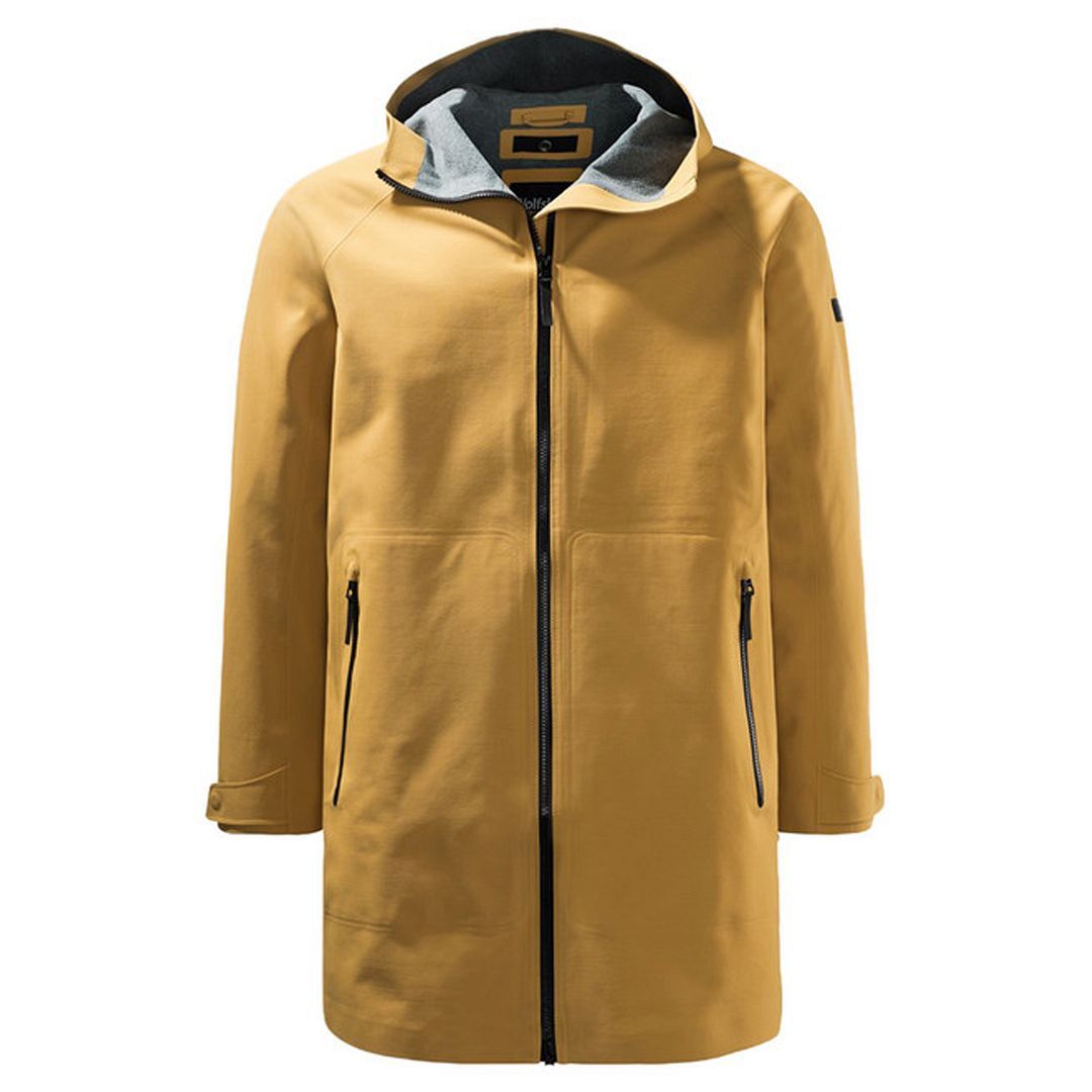 Unisex sandfarbener Regenmantel mit Kapuze