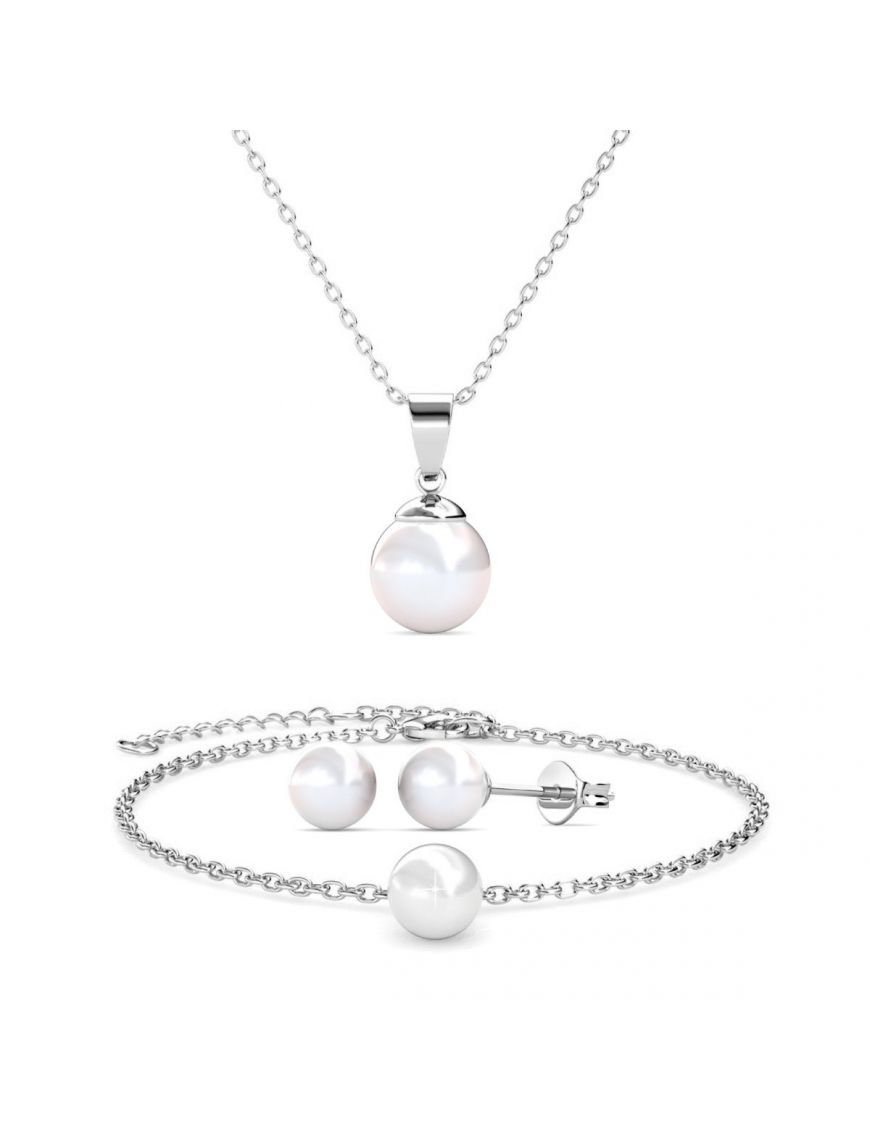 Perlenschmuckset Silber und Weiß