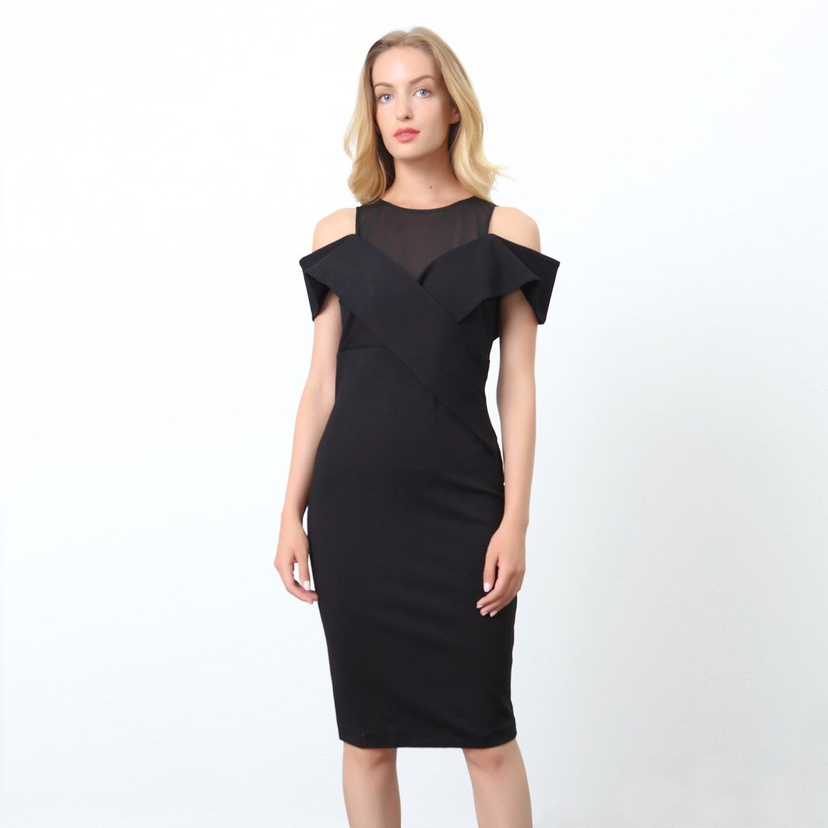Tailliertes Bodycon-Midikleid mit Bardot-Ausschnitt