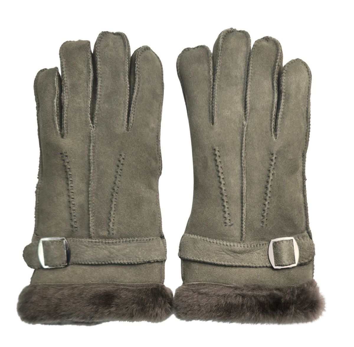 Herrenhandschuhe aus Wildleder-Shearling mit Schnalle