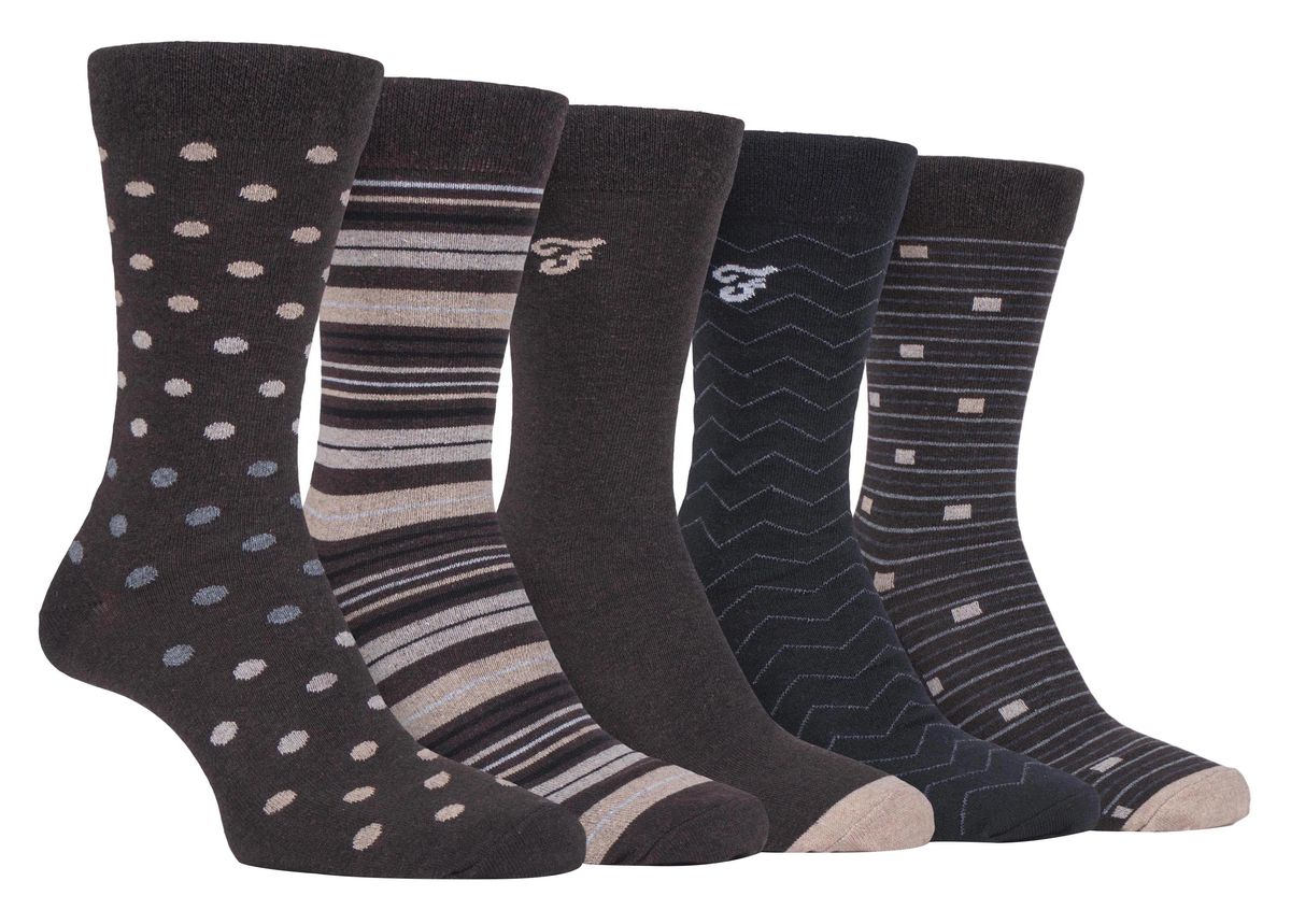 Farah - 5er-Pack Herren dünne atmungsaktive klassische Polka Dot gemusterte weiche Top Baumwolle Kleid Socken - FCS273BRNGRY (Polka Dot)