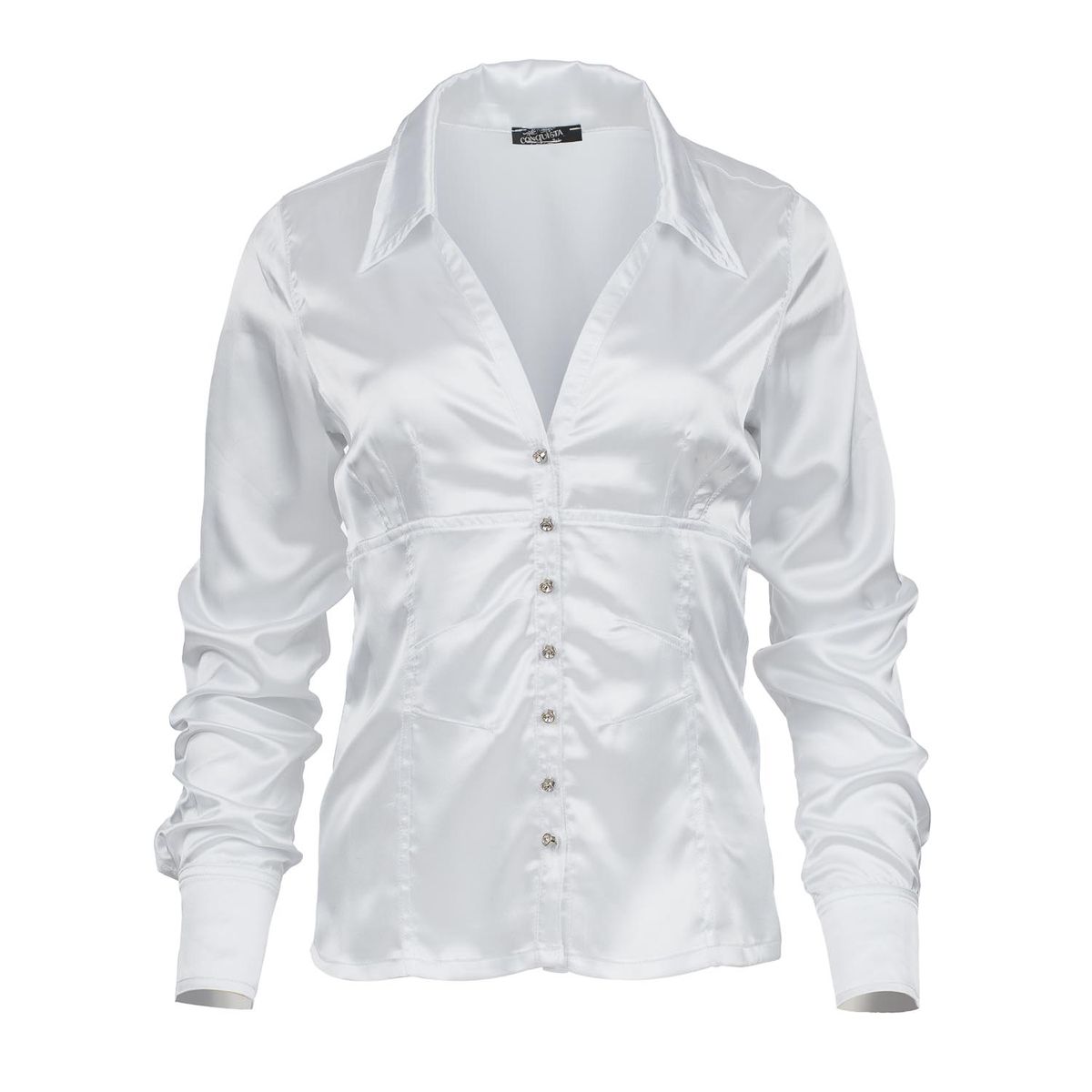 Elegante Satinbluse mit Strassknöpfen