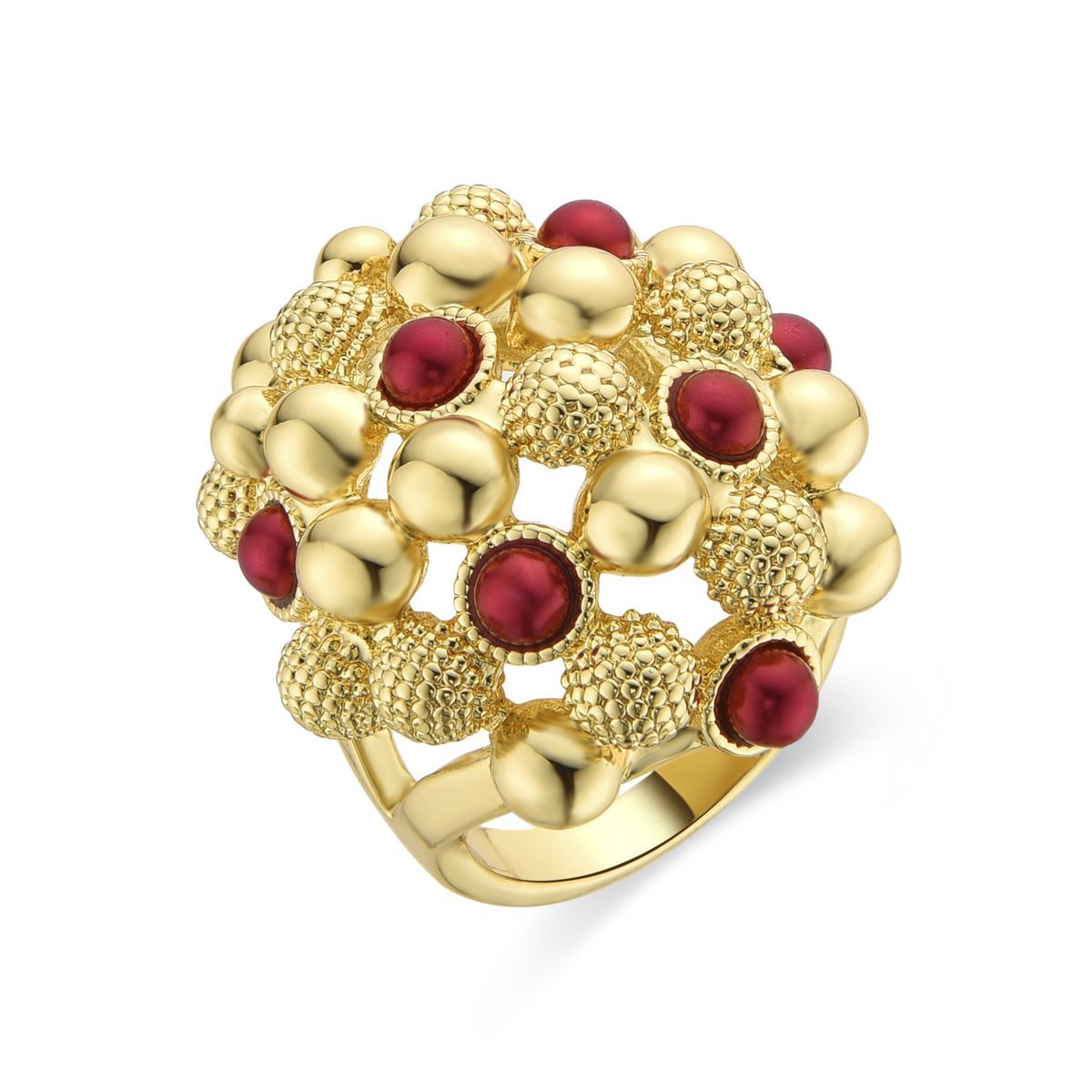 Goldfarbener Statement-Ring mit Korallen-Detail