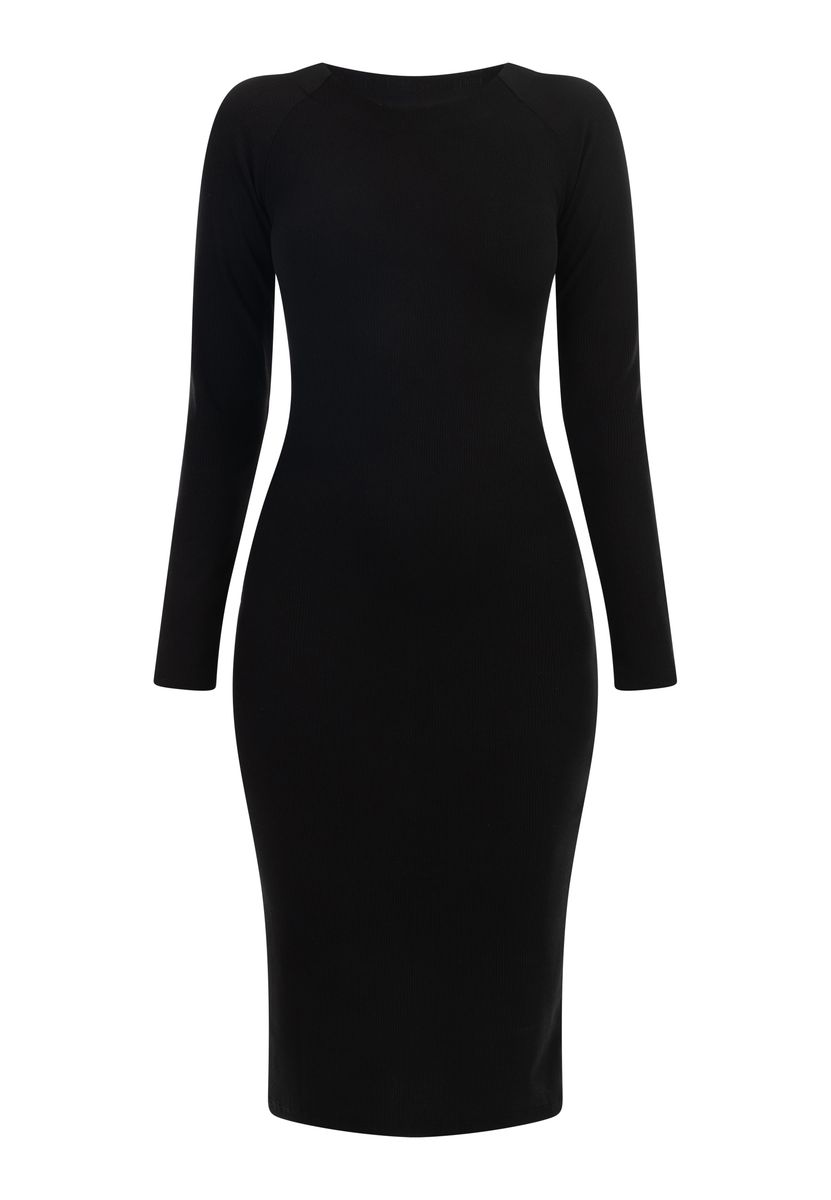 Figurbetontes Midi-Strickkleid mit langen Ärmeln