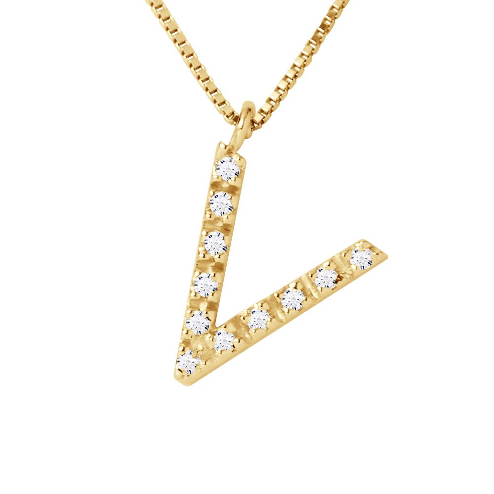 Goldene Diamant-Buchstabe V Halskette