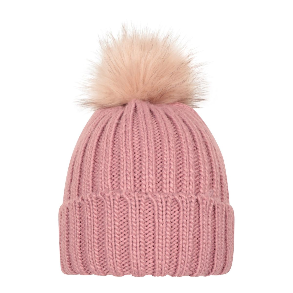 Gerippte Strickmütze mit Bommel