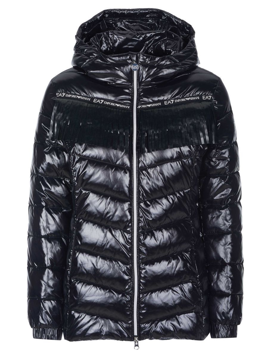 Glänzende Daunenjacke mit Kapuze