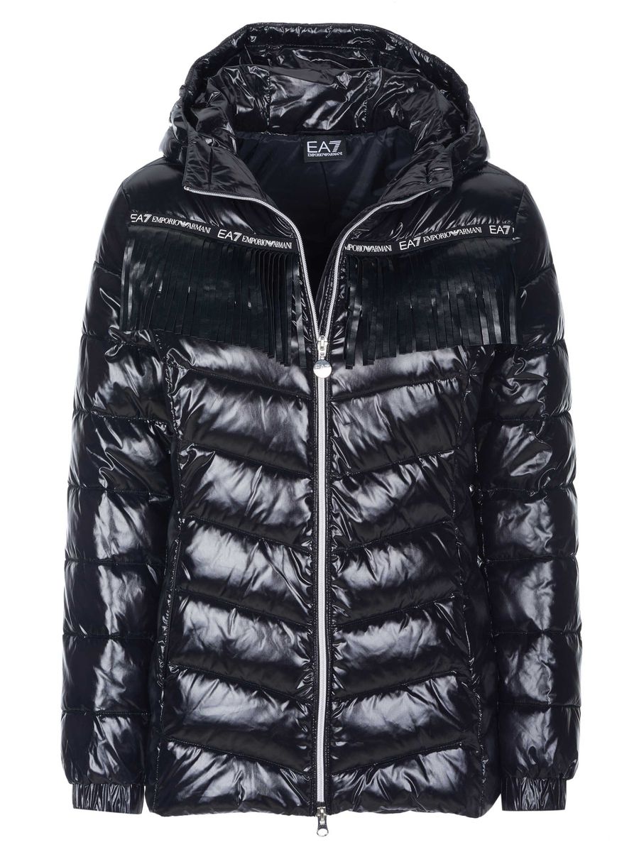 Glänzende Steppjacke mit Fransenbesatz