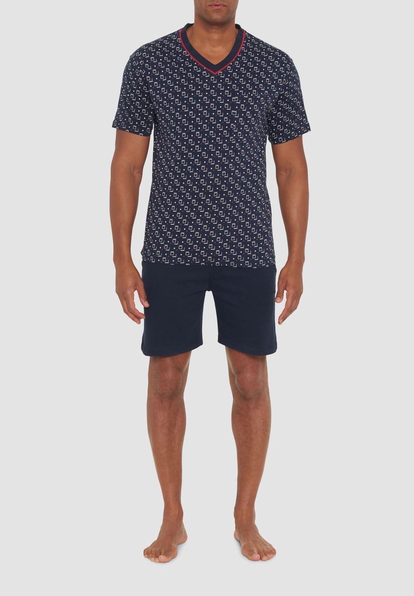 Kurzer Baumwoll Schlafanzug Set Geometrischer Druck