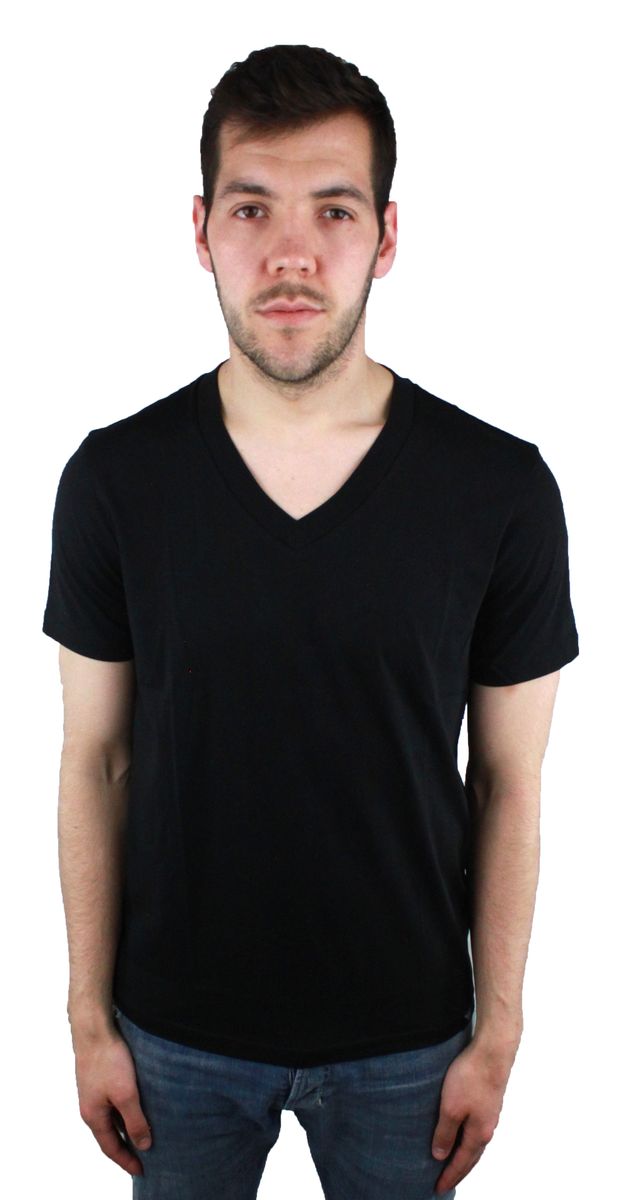 Schwarzes V-Ausschnitt Basic T-Shirt