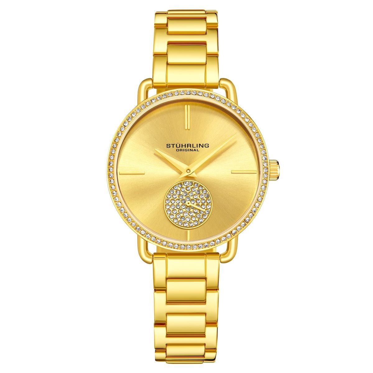 Goldene Quarzuhr mit Kristallbesatz