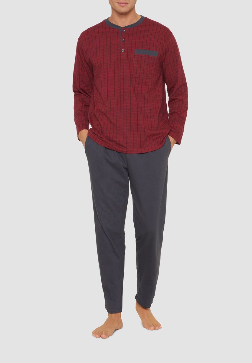 Kariertes Henley-Schlafanzug-Set