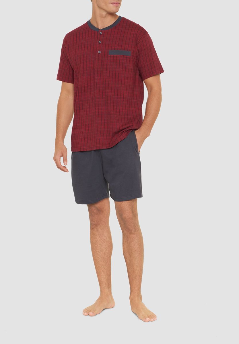 Kariertes Henley-Schlafanzug-Set