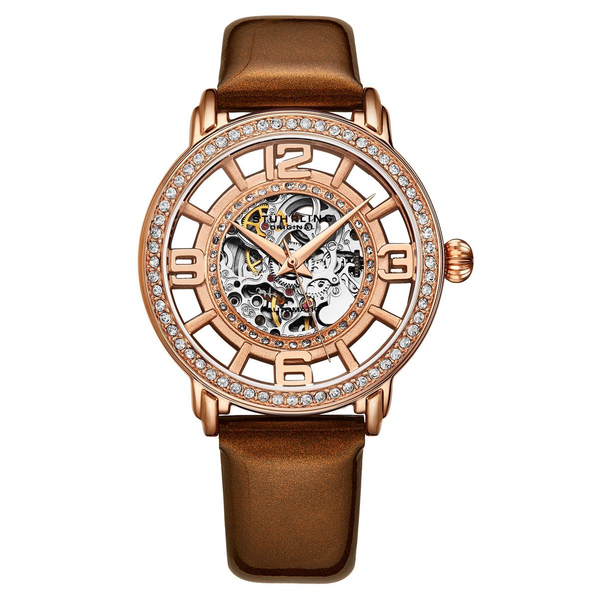 Roségoldene Kristall Skelett Uhr