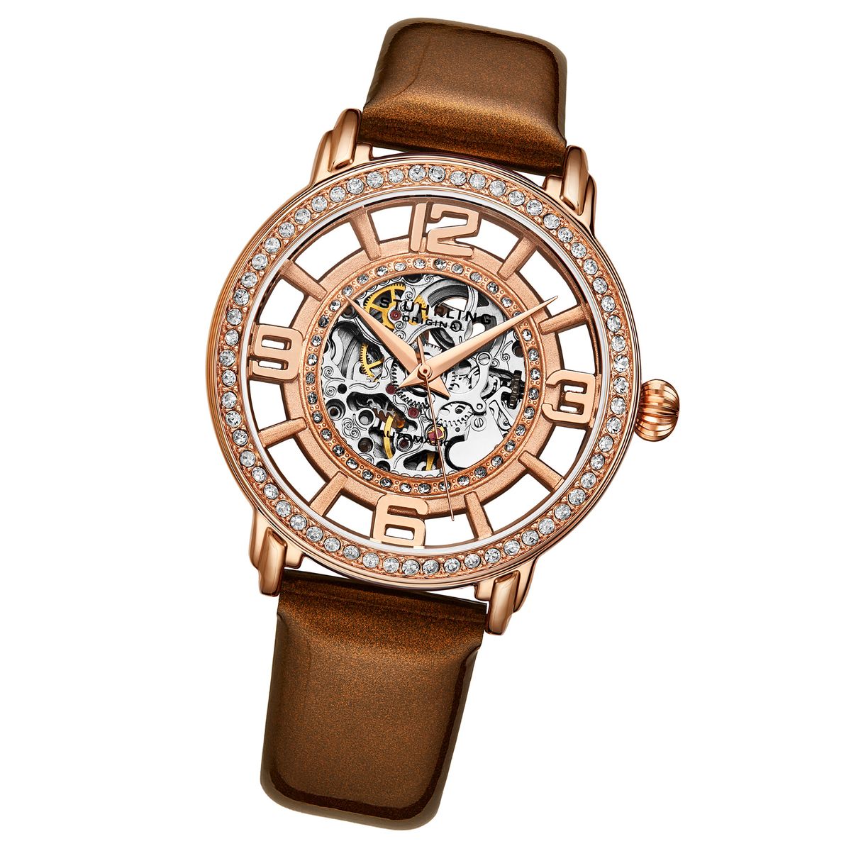Automatikuhr mit Skelett-Zifferblatt und Lederarmband