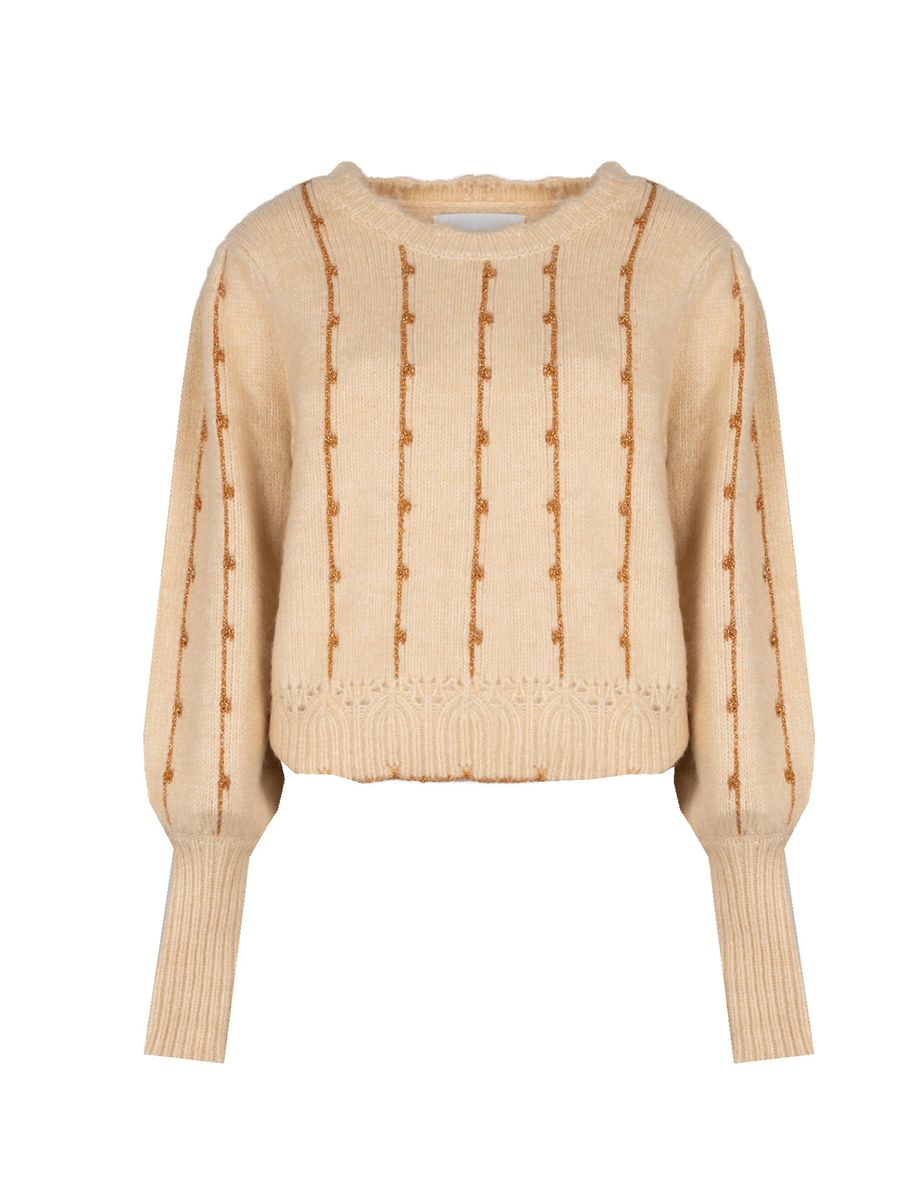 Strukturierter Strickpullover mit goldenen Details
