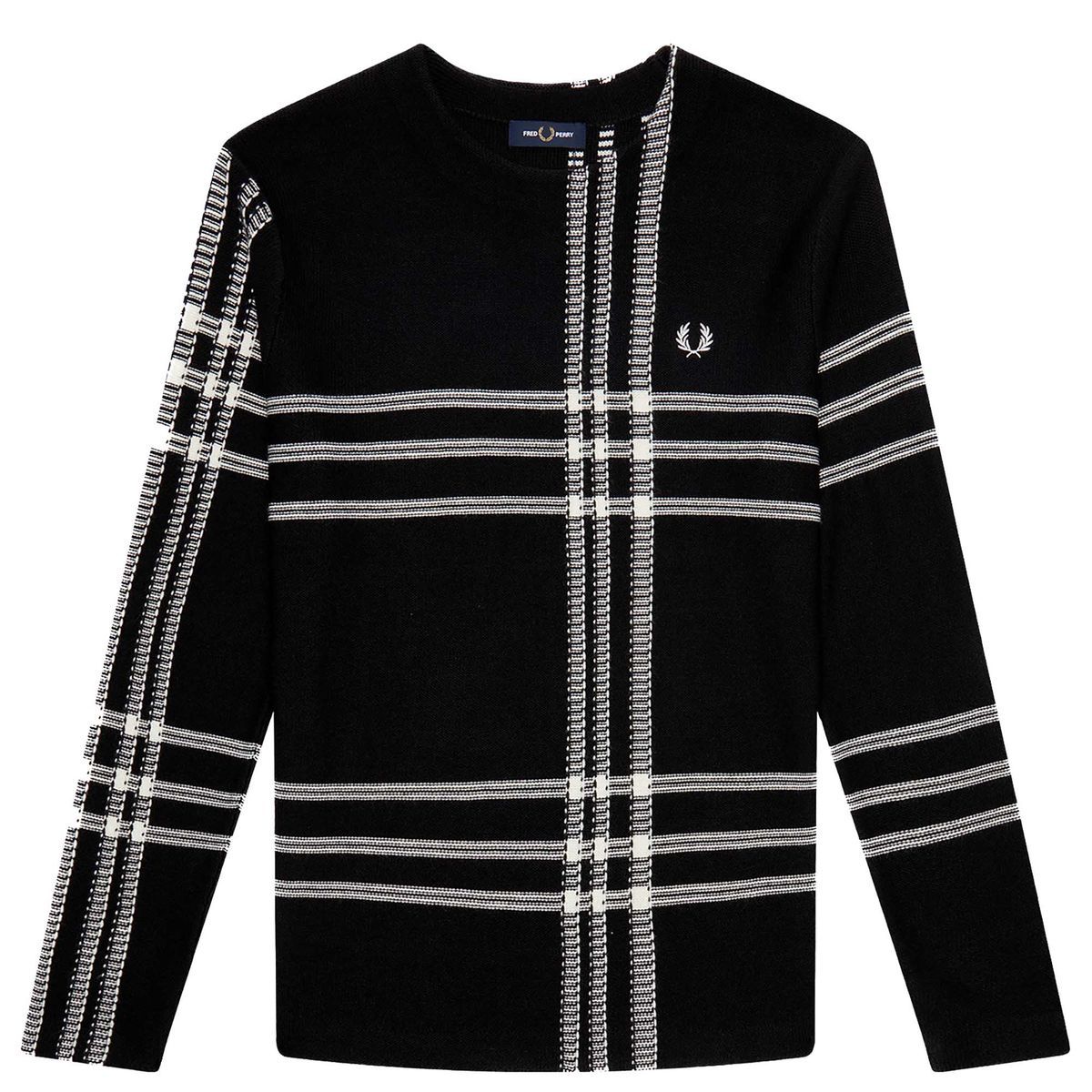 Schwarzer Tartan-Pullover aus Merinowolle