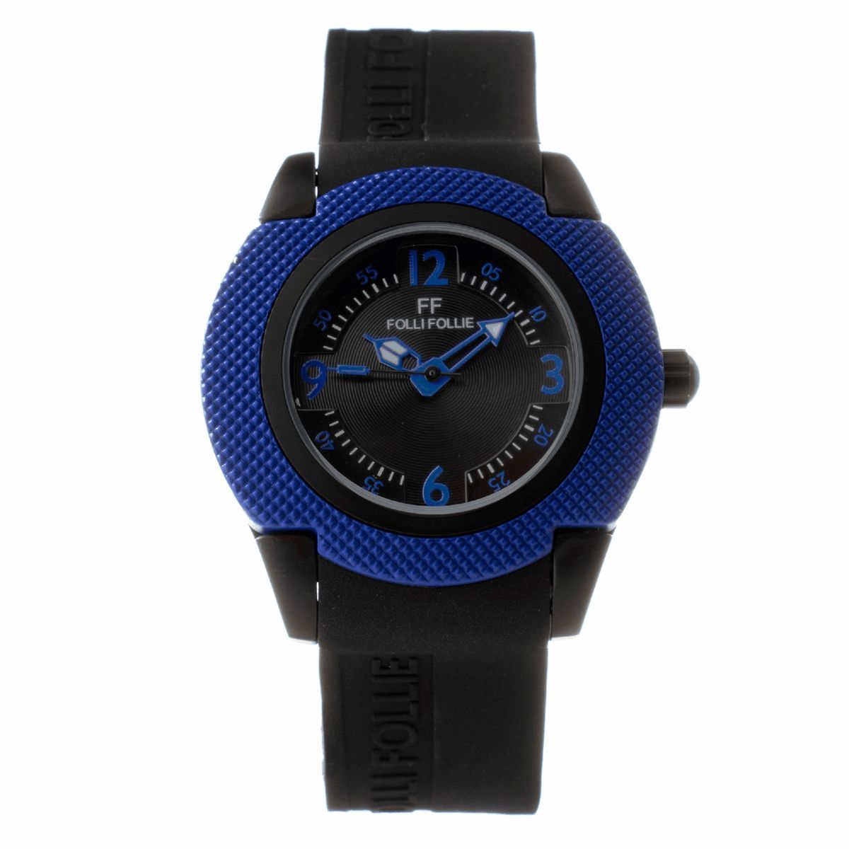 Schwarze Silikonuhr mit blauer Lünette