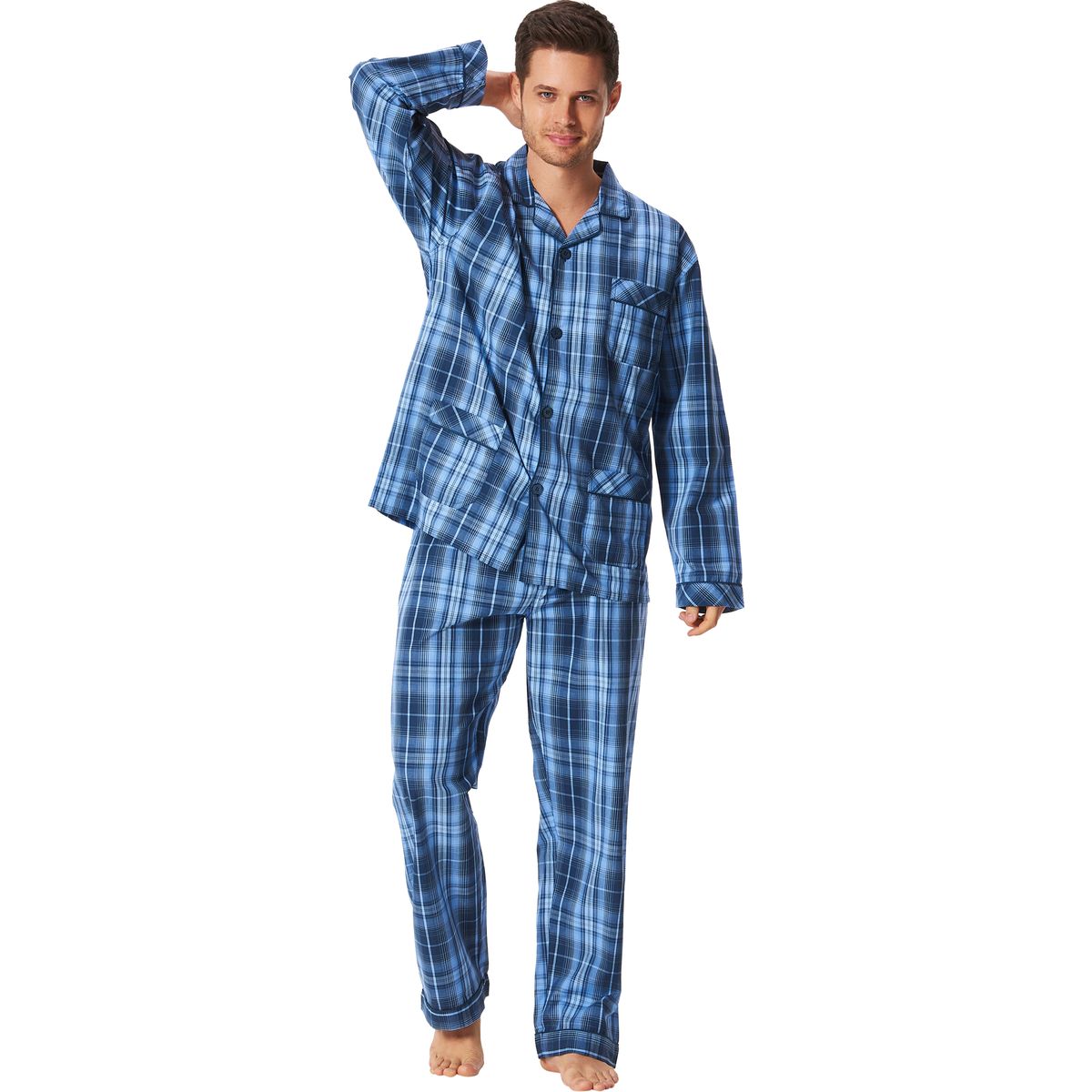 DUNMORE WOW Comfort Schlafanzug, Knopfleiste, Baumwolle, für Herren, blau, 56