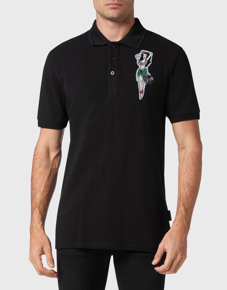 Schwarzes Piqué-Poloshirt für Herren