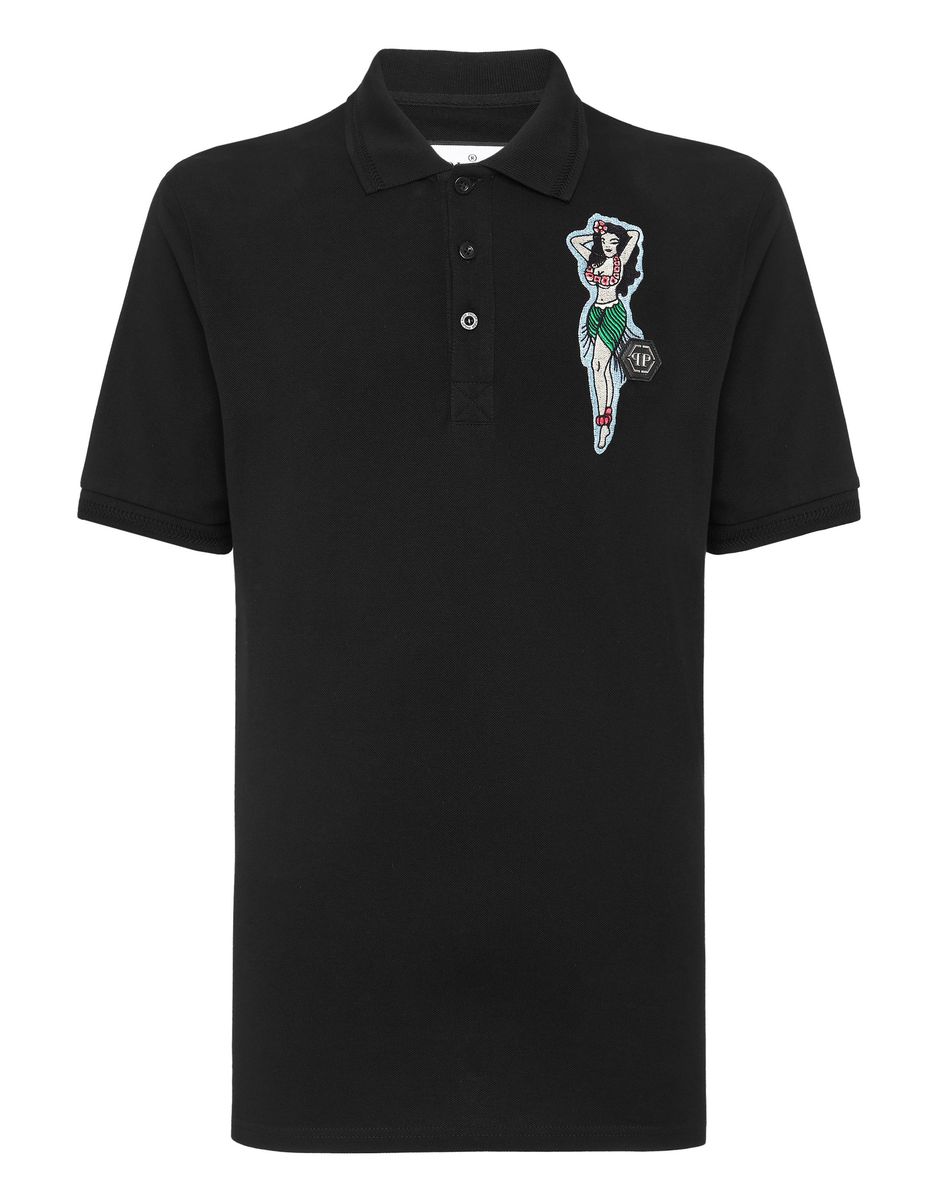 Piqué-Poloshirt mit Hula-Girl-Stickerei