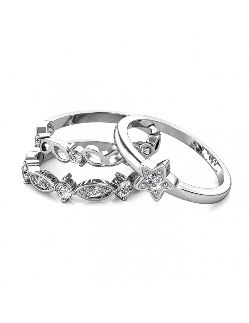 Silbernes Kristall Stapelring Set