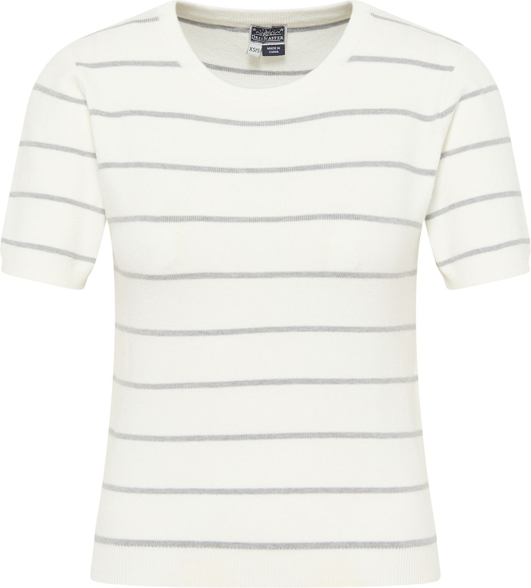 Dreimaster Kurzarm-Pullover Damen Wollweiss Grau Melange
