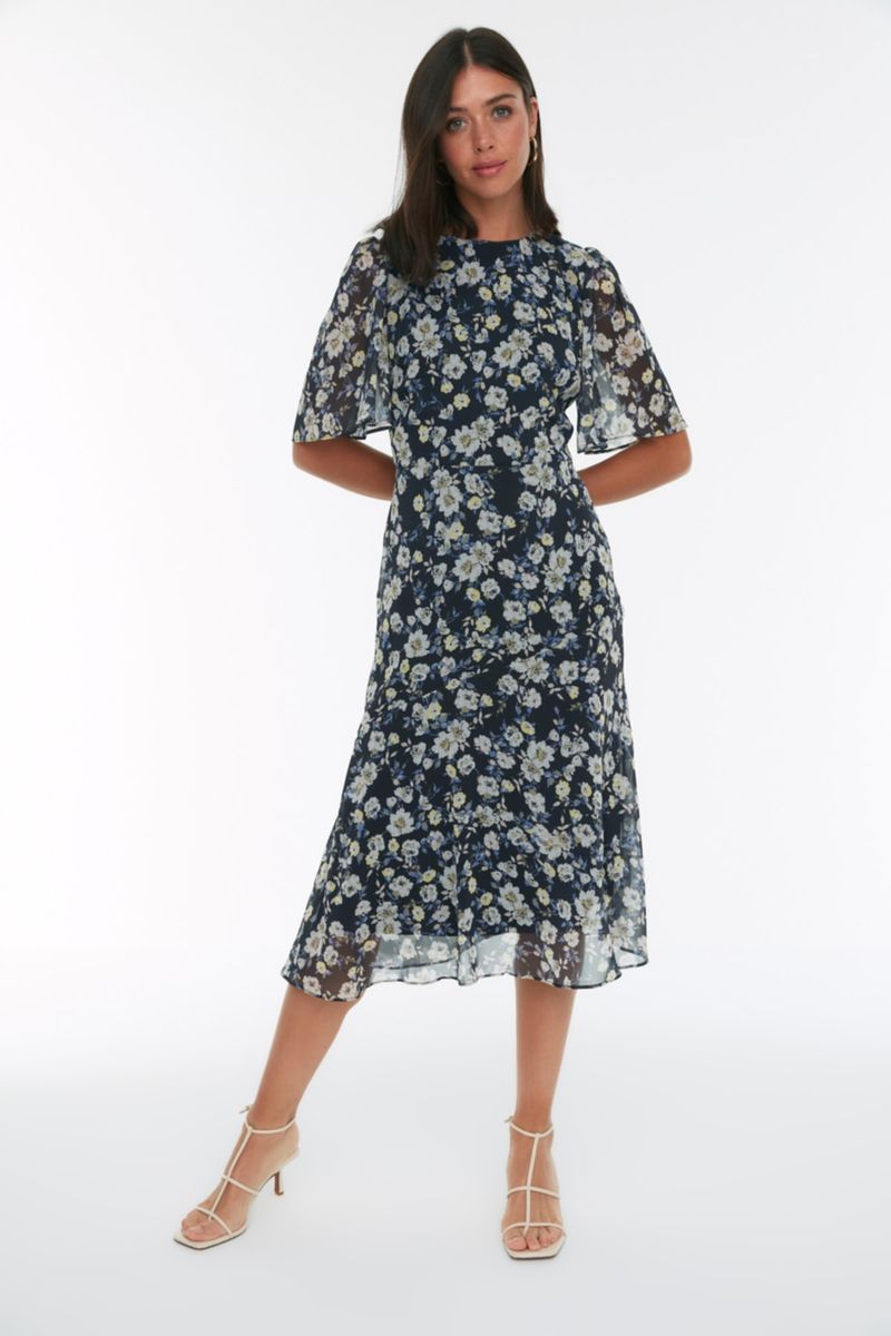 Geblümtes Chiffon-Midikleid